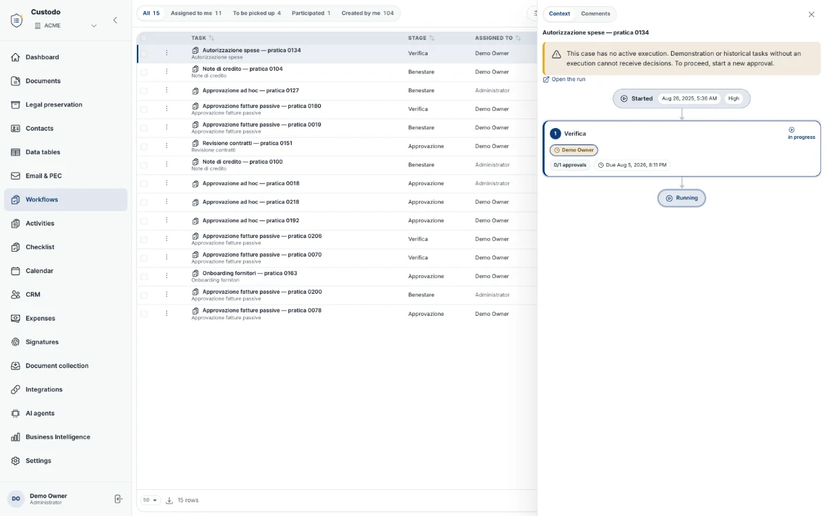 Approval requests and the selected case details.